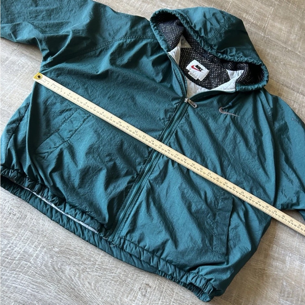 Nike Vintage Coat Men’s XL Swoosh Zip Hooded Green Embroidered JACKET Lined 90s - Picture 9 of 15